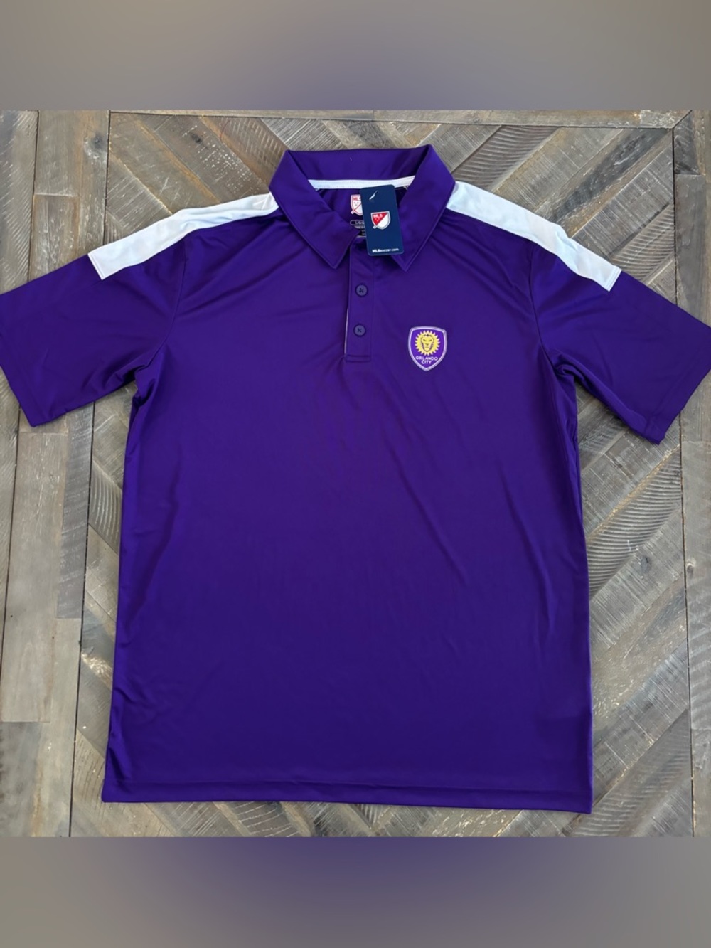 Orlando City SC MLS Soccer Polo Shirt L Purple White Official Licensed